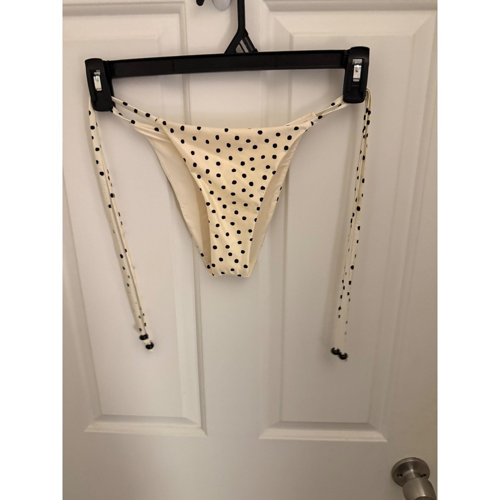 Devon Windsor Cream Black Polka Dot Side Tie Bikini Bottom Small NWT